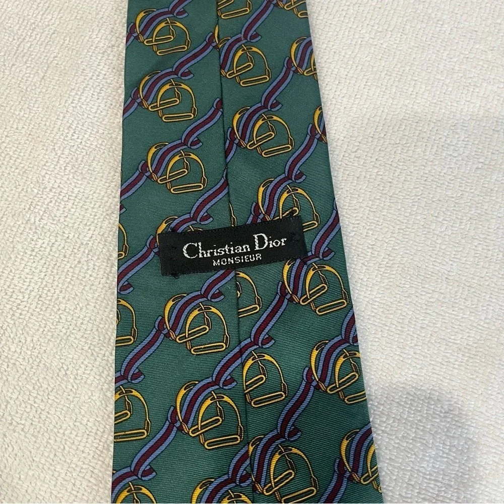 Dior Green Tie with Green and‎ Gold Bridle Pattern Silk Tie